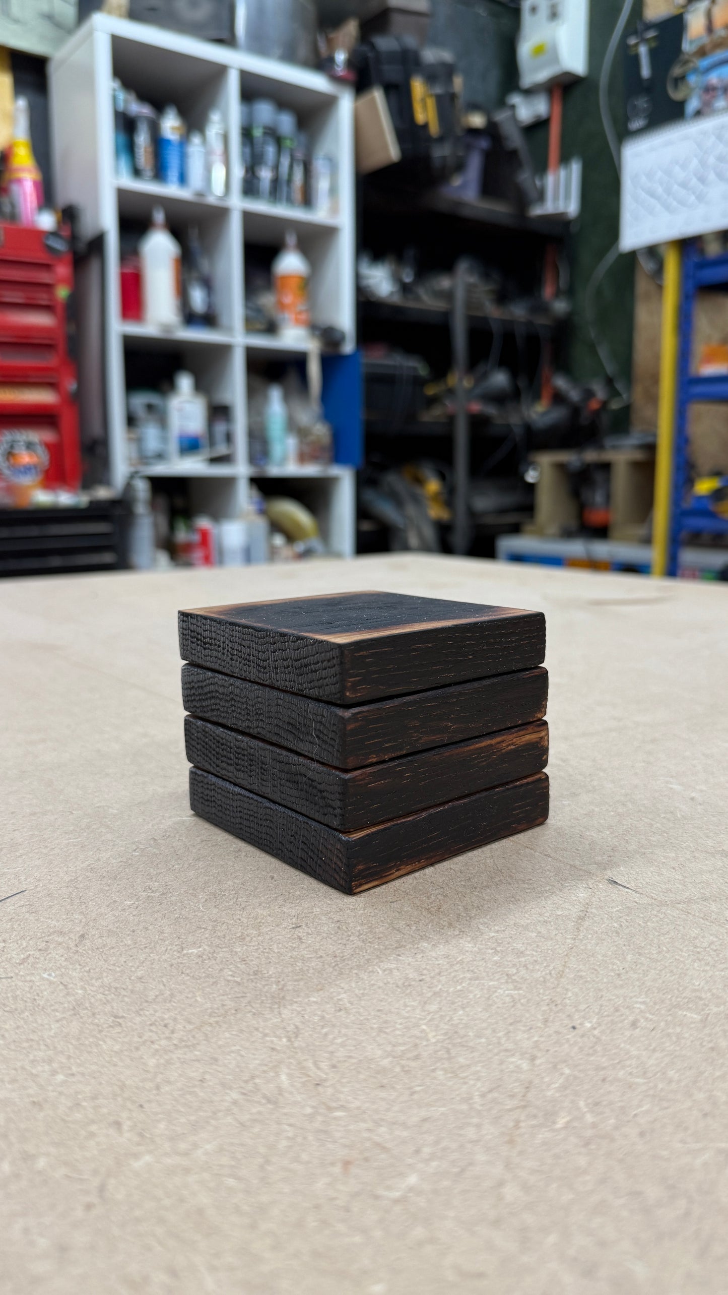 Solid Oak Whiskey Style Coasters x4